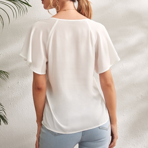 Bohemian  Solid Butterfly Sleeve Blouse Work Office - Picture 4 of 16